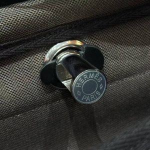 Hermes Mini Herbag Zip 20 Bag Retourne Dark Bronze Noir Handmade In Militaire Canvas and Hunter Cowhide Silver Hardware - Image 20