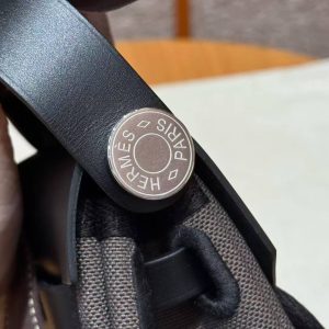 Hermes Mini Herbag Zip 20 Bag Retourne Dark Bronze Noir Handmade In Militaire Canvas and Hunter Cowhide Silver Hardware - Image 17