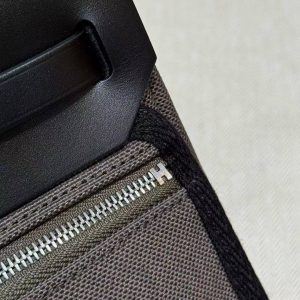 Hermes Mini Herbag Zip 20 Bag Retourne Dark Bronze Noir Handmade In Militaire Canvas and Hunter Cowhide Silver Hardware - Image 14