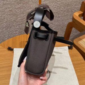 Hermes Mini Herbag Zip 20 Bag Retourne Dark Bronze Noir Handmade In Militaire Canvas and Hunter Cowhide Silver Hardware - Image 7