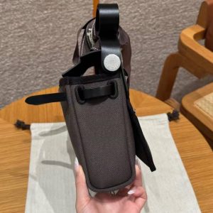 Hermes Mini Herbag Zip 20 Bag Retourne Dark Bronze Noir Handmade In Militaire Canvas and Hunter Cowhide Silver Hardware - Image 6
