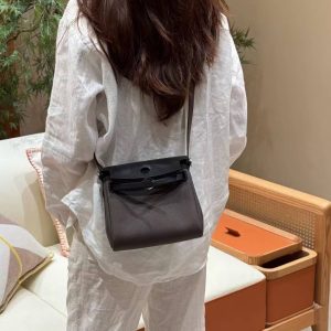 Hermes Mini Herbag Zip 20 Bag Retourne Dark Bronze Noir Handmade In Militaire Canvas and Hunter Cowhide Silver Hardware - Image 3