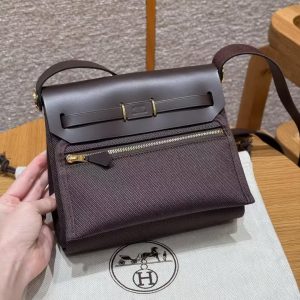 Hermes Mini Herbag Zip 20 Bag Retourne Ebene Handmade In Militaire Canvas and Hunter Cowhide Gold Hardware - Image 2