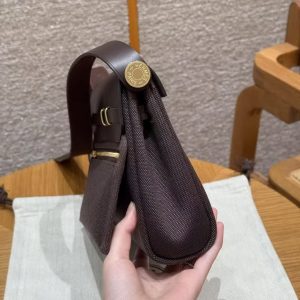 Hermes Mini Herbag Zip 20 Bag Retourne Ebene Handmade In Militaire Canvas and Hunter Cowhide Gold Hardware - Image 28