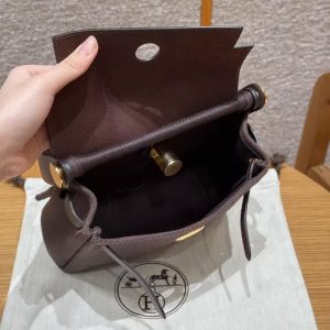 Hermes Mini Herbag Zip 20 Bag Retourne Ebene Handmade In Militaire Canvas and Hunter Cowhide Gold Hardware - Image 25