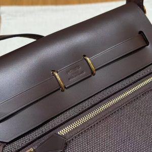 Hermes Mini Herbag Zip 20 Bag Retourne Ebene Handmade In Militaire Canvas and Hunter Cowhide Gold Hardware - Image 23