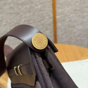 Hermes Mini Herbag Zip 20 Bag Retourne Ebene Handmade In Militaire Canvas and Hunter Cowhide Gold Hardware - Image 21