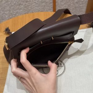 Hermes Mini Herbag Zip 20 Bag Retourne Ebene Handmade In Militaire Canvas and Hunter Cowhide Gold Hardware - Image 18