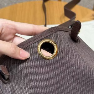 Hermes Mini Herbag Zip 20 Bag Retourne Ebene Handmade In Militaire Canvas and Hunter Cowhide Gold Hardware - Image 16