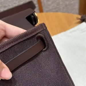 Hermes Mini Herbag Zip 20 Bag Retourne Ebene Handmade In Militaire Canvas and Hunter Cowhide Gold Hardware - Image 9