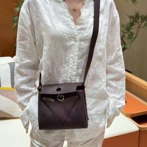 Hermes Mini Herbag Zip 20 Bag Retourne Ebene Handmade In Militaire Canvas and Hunter Cowhide Gold Hardware - Image 3