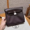 Hermes Mini Herbag Zip 20 Bag Retourne Ebene Handmade In Militaire Canvas and Hunter Cowhide Silver Hardware
