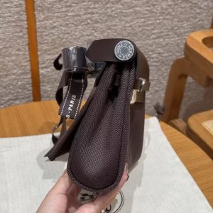 Hermes Mini Herbag Zip 20 Bag Retourne Ebene Handmade In Militaire Canvas and Hunter Cowhide Silver Hardware - Image 19