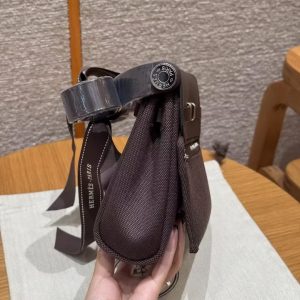 Hermes Mini Herbag Zip 20 Bag Retourne Ebene Handmade In Militaire Canvas and Hunter Cowhide Silver Hardware - Image 18
