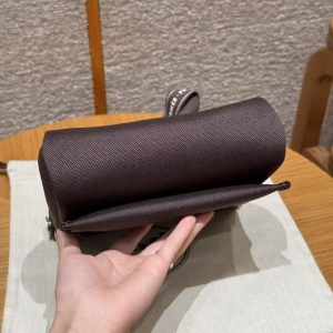 Hermes Mini Herbag Zip 20 Bag Retourne Ebene Handmade In Militaire Canvas and Hunter Cowhide Silver Hardware - Image 17