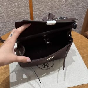 Hermes Mini Herbag Zip 20 Bag Retourne Ebene Handmade In Militaire Canvas and Hunter Cowhide Silver Hardware - Image 16