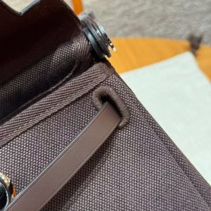 Hermes Mini Herbag Zip 20 Bag Retourne Ebene Handmade In Militaire Canvas and Hunter Cowhide Silver Hardware - Image 13