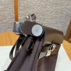 Hermes Mini Herbag Zip 20 Bag Retourne Ebene Handmade In Militaire Canvas and Hunter Cowhide Silver Hardware - Image 11