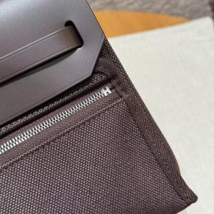 Hermes Mini Herbag Zip 20 Bag Retourne Ebene Handmade In Militaire Canvas and Hunter Cowhide Silver Hardware - Image 10