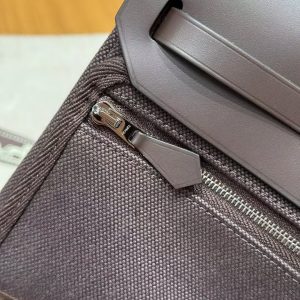 Hermes Mini Herbag Zip 20 Bag Retourne Ebene Handmade In Militaire Canvas and Hunter Cowhide Silver Hardware - Image 9