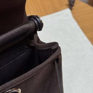 Hermes Mini Herbag Zip 20 Bag Retourne Ebene Handmade In Militaire Canvas and Hunter Cowhide Silver Hardware - Image 7