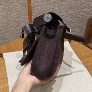 Hermes Mini Herbag Zip 20 Bag Retourne Ebene Handmade In Militaire Canvas and Hunter Cowhide Silver Hardware - Image 6
