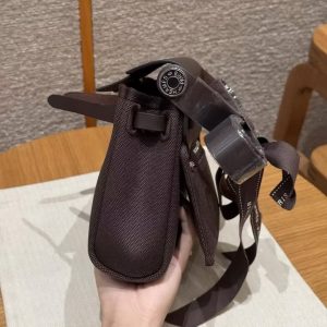 Hermes Mini Herbag Zip 20 Bag Retourne Ebene Handmade In Militaire Canvas and Hunter Cowhide Silver Hardware - Image 5