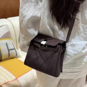 Hermes Mini Herbag Zip 20 Bag Retourne Ebene Handmade In Militaire Canvas and Hunter Cowhide Silver Hardware - Image 4