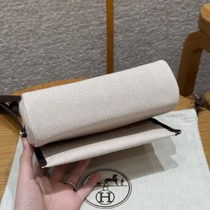 Hermes Mini Herbag Zip 20 Bag Retourne Ecru Beige Ebene Handmade In Militaire Canvas and Hunter Cowhide Gold Hardware - Image 26