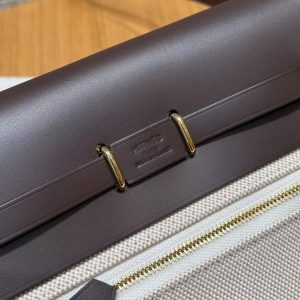 Hermes Mini Herbag Zip 20 Bag Retourne Ecru Beige Ebene Handmade In Militaire Canvas and Hunter Cowhide Gold Hardware - Image 23