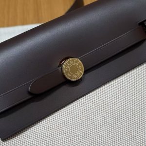 Hermes Mini Herbag Zip 20 Bag Retourne Ecru Beige Ebene Handmade In Militaire Canvas and Hunter Cowhide Gold Hardware - Image 22