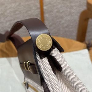 Hermes Mini Herbag Zip 20 Bag Retourne Ecru Beige Ebene Handmade In Militaire Canvas and Hunter Cowhide Gold Hardware - Image 21
