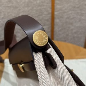 Hermes Mini Herbag Zip 20 Bag Retourne Ecru Beige Ebene Handmade In Militaire Canvas and Hunter Cowhide Gold Hardware - Image 20