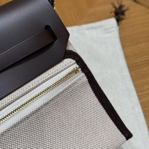 Hermes Mini Herbag Zip 20 Bag Retourne Ecru Beige Ebene Handmade In Militaire Canvas and Hunter Cowhide Gold Hardware - Image 18