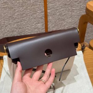 Hermes Mini Herbag Zip 20 Bag Retourne Ecru Beige Ebene Handmade In Militaire Canvas and Hunter Cowhide Gold Hardware - Image 13