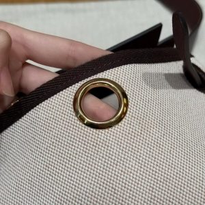 Hermes Mini Herbag Zip 20 Bag Retourne Ecru Beige Ebene Handmade In Militaire Canvas and Hunter Cowhide Gold Hardware - Image 11
