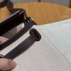 Hermes Mini Herbag Zip 20 Bag Retourne Ecru Beige Ebene Handmade In Militaire Canvas and Hunter Cowhide Gold Hardware - Image 10