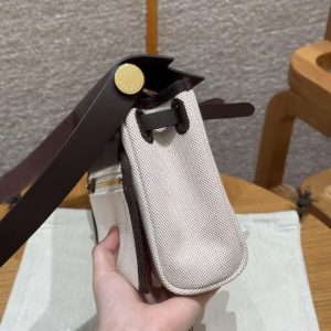 Hermes Mini Herbag Zip 20 Bag Retourne Ecru Beige Ebene Handmade In Militaire Canvas and Hunter Cowhide Gold Hardware - Image 7