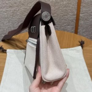 Hermes Mini Herbag Zip 20 Bag Retourne Ecru Beige Ebene Handmade In Militaire Canvas and Hunter Cowhide Silver Hardware - Image 27