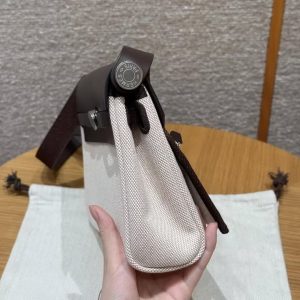 Hermes Mini Herbag Zip 20 Bag Retourne Ecru Beige Ebene Handmade In Militaire Canvas and Hunter Cowhide Silver Hardware - Image 26