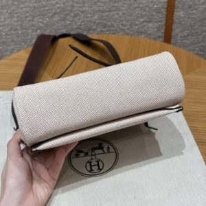 Hermes Mini Herbag Zip 20 Bag Retourne Ecru Beige Ebene Handmade In Militaire Canvas and Hunter Cowhide Silver Hardware - Image 25