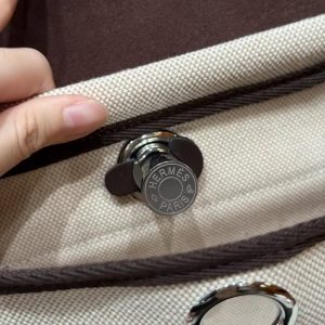 Hermes Mini Herbag Zip 20 Bag Retourne Ecru Beige Ebene Handmade In Militaire Canvas and Hunter Cowhide Silver Hardware - Image 19