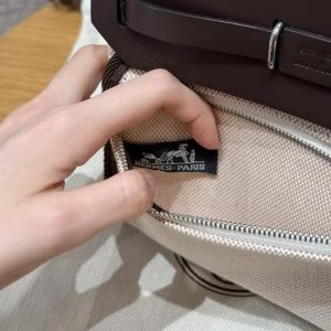 Hermes Mini Herbag Zip 20 Bag Retourne Ecru Beige Ebene Handmade In Militaire Canvas and Hunter Cowhide Silver Hardware - Image 17