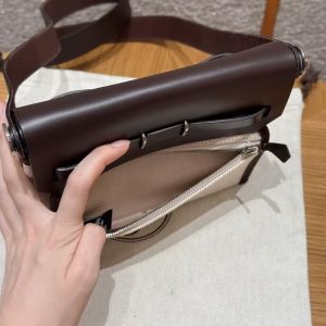 Hermes Mini Herbag Zip 20 Bag Retourne Ecru Beige Ebene Handmade In Militaire Canvas and Hunter Cowhide Silver Hardware - Image 16