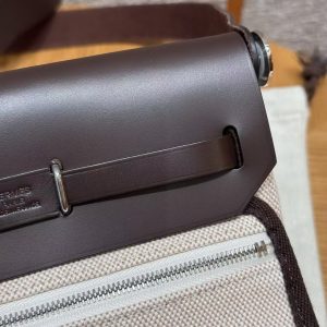 Hermes Mini Herbag Zip 20 Bag Retourne Ecru Beige Ebene Handmade In Militaire Canvas and Hunter Cowhide Silver Hardware - Image 14