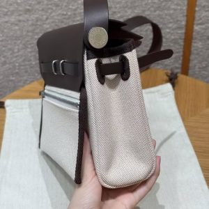 Hermes Mini Herbag Zip 20 Bag Retourne Ecru Beige Ebene Handmade In Militaire Canvas and Hunter Cowhide Silver Hardware - Image 9