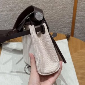 Hermes Mini Herbag Zip 20 Bag Retourne Ecru Beige Ebene Handmade In Militaire Canvas and Hunter Cowhide Silver Hardware - Image 8