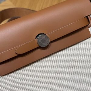 Hermes Mini Herbag Zip 20 Bag Retourne Ecru Beige Fauve Handmade In Militaire Canvas and Hunter Cowhide Silver Hardware - Image 23