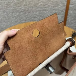 Hermes Mini Herbag Zip 20 Bag Retourne Ecru Beige Fauve Handmade In Militaire Canvas and Hunter Cowhide Silver Hardware - Image 15