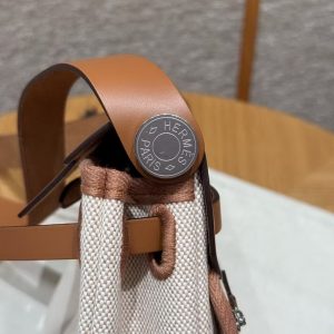 Hermes Mini Herbag Zip 20 Bag Retourne Ecru Beige Fauve Handmade In Militaire Canvas and Hunter Cowhide Silver Hardware - Image 12
